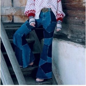 Free people patchwork flare jeans